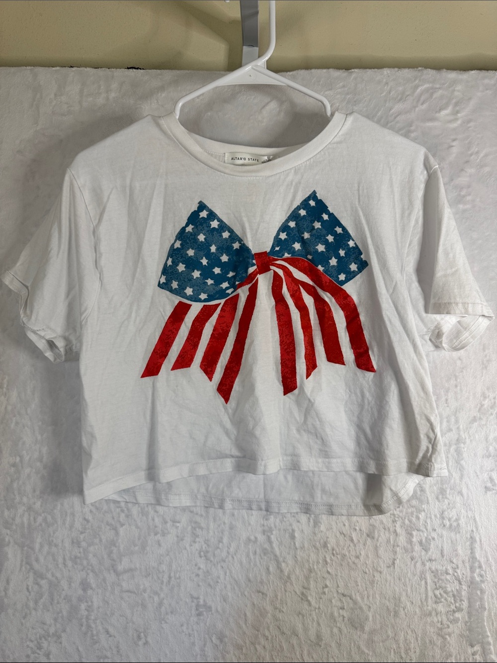 Altar'd State Crop Top with American Flag Bow Graphic Medium